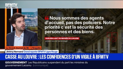 "Je me suis caché au niveau d'une issue de secours pour voir la scène afin de donner des éléments à la police": les confidences d'un vigile présent lors du cambriolage au Louvre