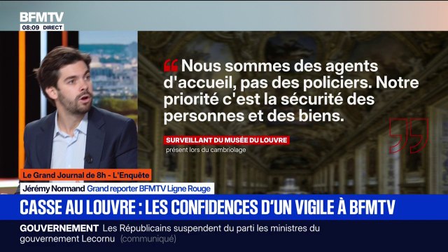 Je me suis caché au niveau d'une issue de secours pour voir la scène afin de donner des éléments à la police : les confidences d'un vigile présent lors du cambriolage au Louvre