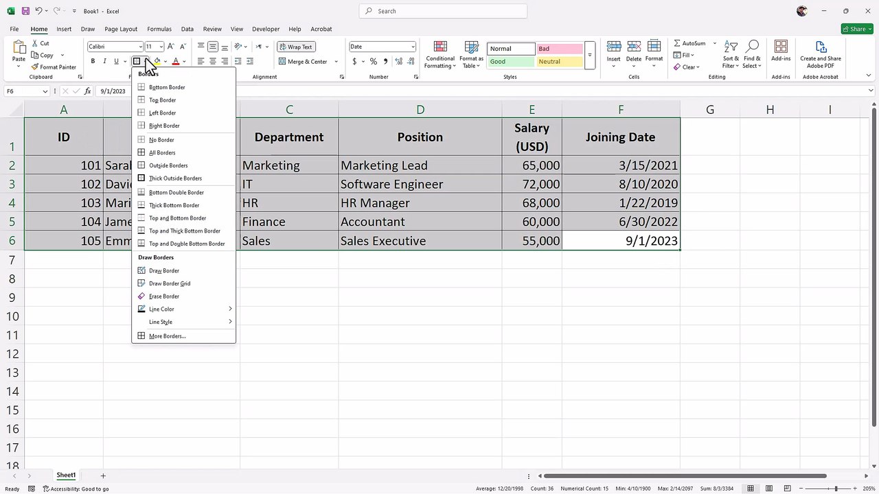 Microsoft Excel 27 Adding Borders to Cells