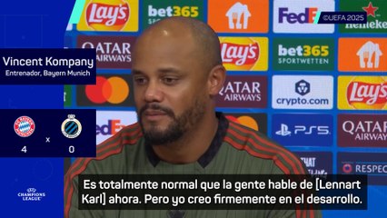 Kompany alaba a su nueva perla: Lennart Karl, el goleador más joven en la historia de la Champions