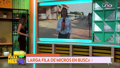 LARGA FILA DE MICROS POR EL COMBUSTIBLE