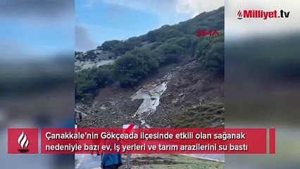 Gökçeada'da sel! Araçlar sular altında kaldı