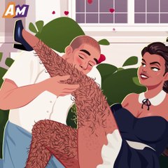 The mistress's leg hair got stuck in the guy’s braces