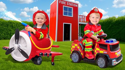 Oliver & Adam Firefighter and Car Adventures