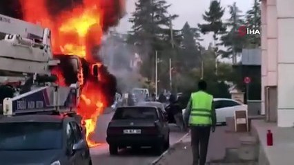 Konya'da korku dolu anlar! Beton pompası alev alev yandı