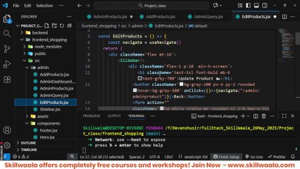 📖 Today’s Class: Building Complete Admin Panel (Frontend UI) 📅 Skillwaala’s Free Full Stack Web Development Course