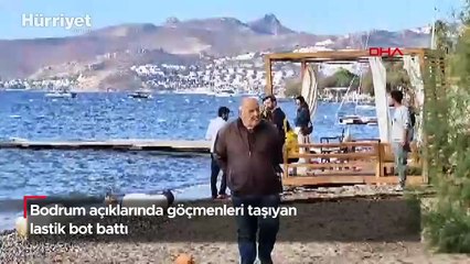 Bodrum açıklarında göçmenleri taşıyan lastik bot battı
