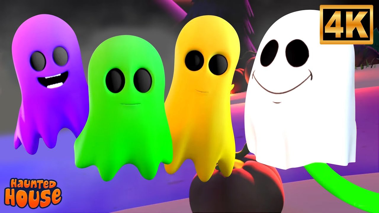 4K Five Little Ghosts | Haunted House Halloween Nursery Rhymes for Kids | Spooky Songs & Rhymes