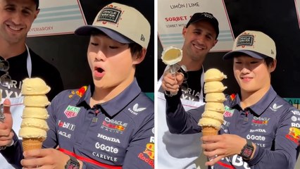 Yuki Tsunoda cumple con el reto de las bolas de helado en el GP de México y consciente a los fans de la F1