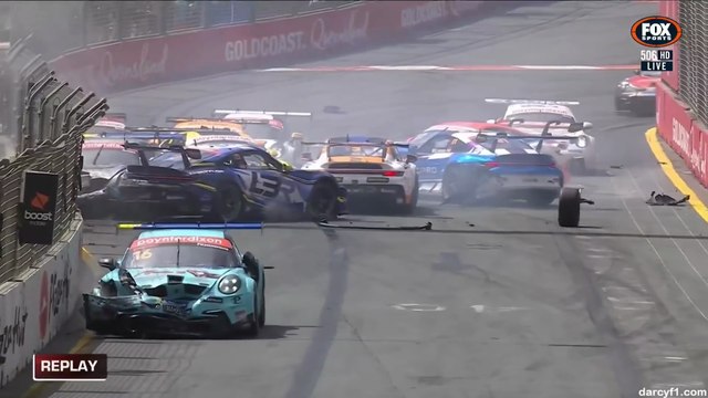 Porsche Carrera Cup Australia 2025 Gold Coast Race 1 Massive Pile Up Crash
