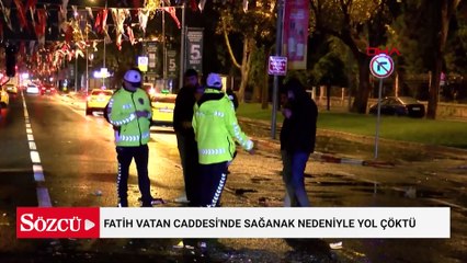 Fatih Vatan Caddesi'nde sağanak nedeniyle yol çöktü