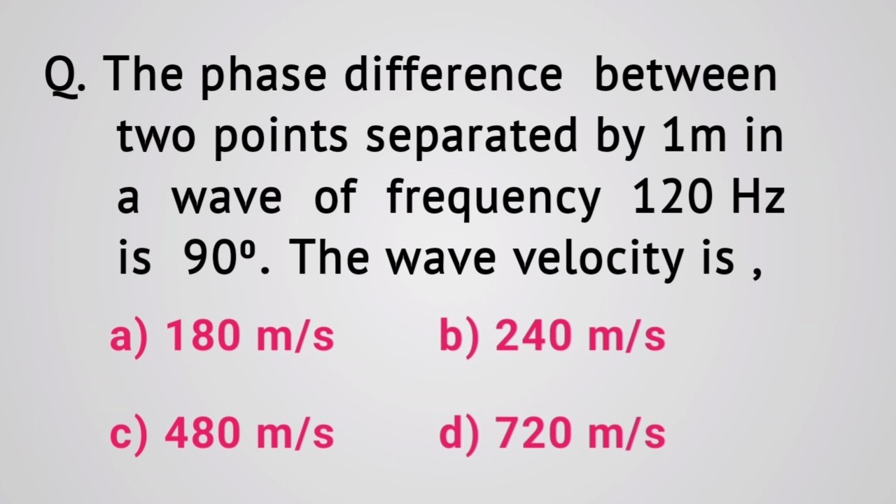 The phase difference between two points separated by 1m in a wave of frequency 120 Hz is 90 degree. The wave velocity is