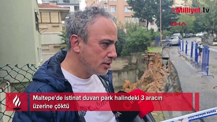Maltepe'de istinat duvarının park halindeki 3 aracın üzerine çöktü