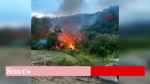 Rize’de dere kenarındaki baraka alev alev yandı