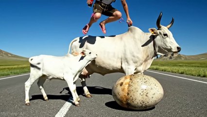 Snake 🐍 eating cow, rescue team protect cow #viral #ai #trending