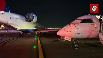 Animation shows Delta flights full of passengers collide while taxiing at LaGuardia Airport