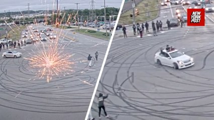 Surveillance video shows dangerous car chaos during illegal street takeover in Pennsylvania