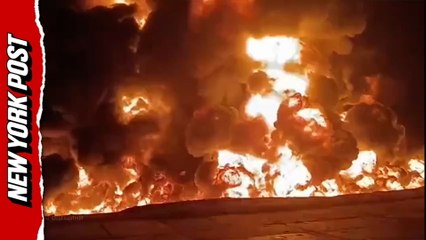 'Massive drone strike' sends Ukraine energy facility into a blazing inferno