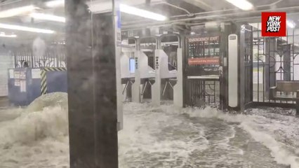 NYC commuters trapped as floodwater engulfs subways, seeping under doors