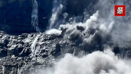 Terrifying moment hiker runs from deadly falling rocks at Canadian national park