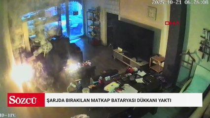 Şarjda bırakılan matkap bataryası dükkanı yaktı; o anlar kamerada