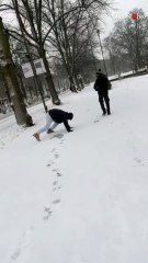 Gentleman walks on snow and looks like a toddler learning to walk