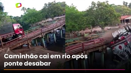Caminhão cai dentro de rio após ponte de madeira desabar no MA