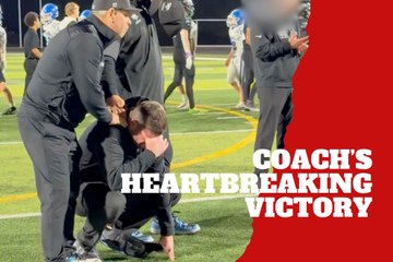 Coach falls to his knees after emotional win just days after losing his baby son