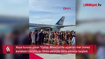 Asya turuna çıkan Trump yine sosyal medyaya düştü! Uçaktan inip dans etti