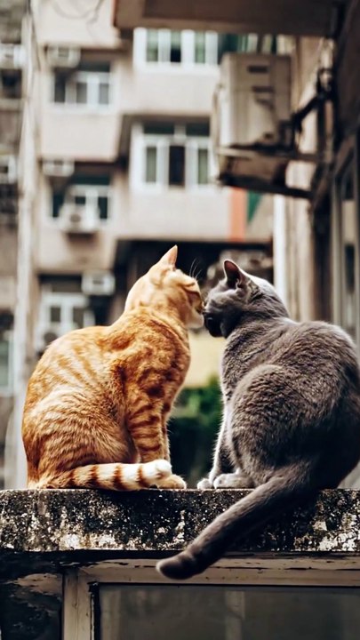 Cameraman Zooms in on Buildings and Finds a Cat Couple in Love 😻🏙️ | Unexpected Romantic Moment