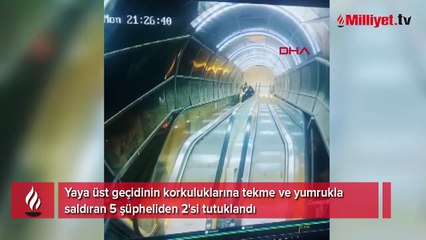 Yaya üst geçidinin korkuluklarına tekme ve yumruklu saldırı kamerada