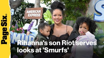 Rihanna's son Riot, 1, wears high-fashion look straight from the runway on 'Smurfs' premiere red carpet