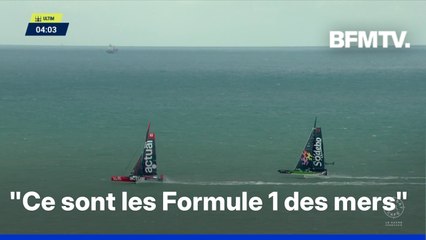 Transat Café L'Or: le départ des Ultim au large du Havre en intégralité