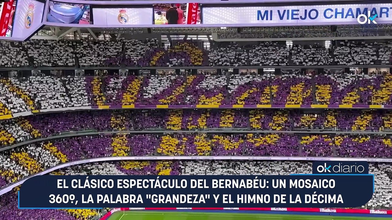 El clásico espectáculo del Bernabéu: un mosaico 360º, la palabra «grandeza» y el himno de la Décima