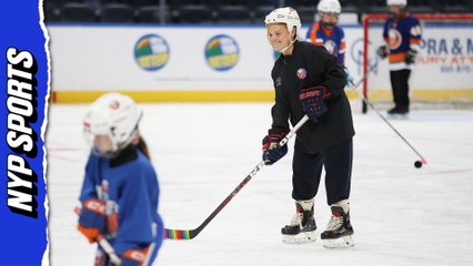 Girls hockey clinic at UBS Arena featuring former Olympian Erika Lawler