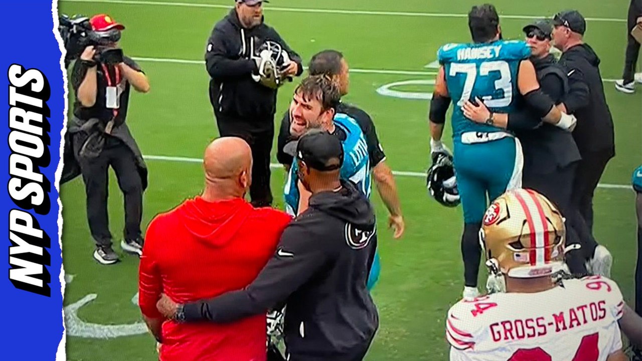Jags HC Liam Coen and 49ers DC Robert Saleh restrained during heated exchange postgame