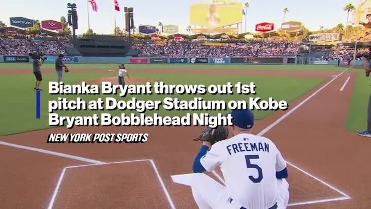 Bianka Bryant throws out 1st pitch before Blue Jays vs. Dodgers game on Kobe Bryant Bobblehead night
