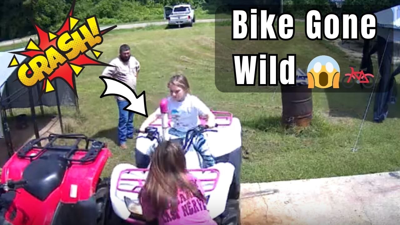Kid on quad bike accidentally knocks Mom over after hitting the gas too hard