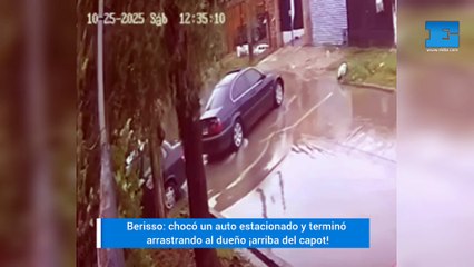 Un BMW chocó a un auto estacionado en Berisso y arrastró arriba del capot al dueño