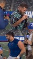 Cam Skattebo & Ryan Fitzpatrick rip shirt off on postgame show