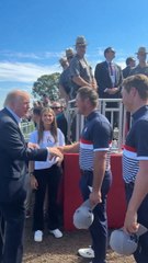 President Donald Trump and Bryson DeChambeau shake hands at Ryder Cup.