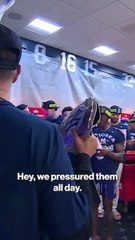 Aaron Boone makes a speech before popping bottles