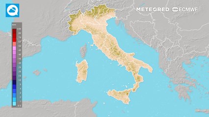 Mappa relativa agli accumuli di pioggia previsti