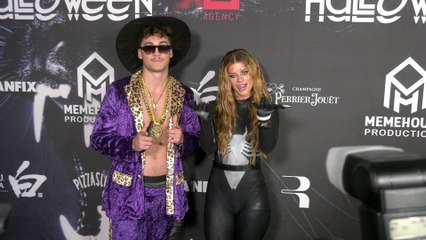 Matt Kiatipis and Hannah Stocking attend the red carpet at the 6th annual Unruly Halloween Party