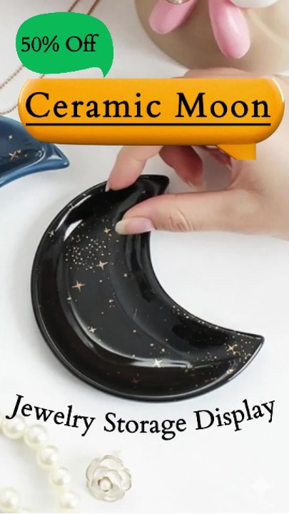 Jewelry Storage Display Ceramic Moon