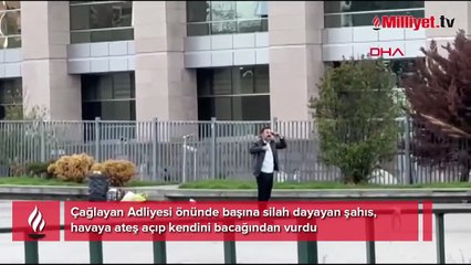 Çağlayan'da hareketli dakikalar: Başına silah dayadı, kendini bacağından vurdu