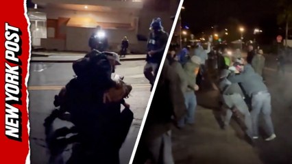 Police break up chaotic clash with pepper balls outside Portland ICE facility