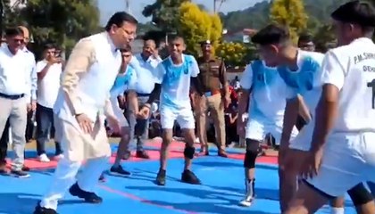 Dhami plays kabaddi at ‘Sansad Khel Mahotsav’ in Dehradun