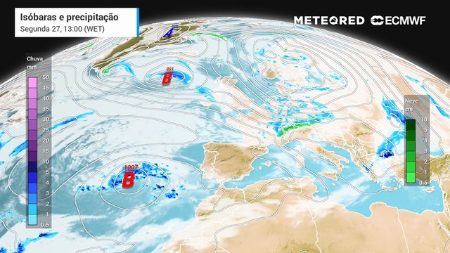 Várias frentes frias associadas a diversas depressões vão afetar Portugal continental nos próximos dias