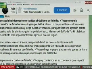 Venezuela ha informado a Trinidad y Tobago sobre la operación de falsa bandera dirigida por la CIA
